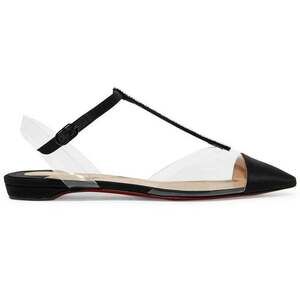 Christian Louboutin Nosy Strass Black Satin PVC T Strap Ballerina Ballet Flat 38